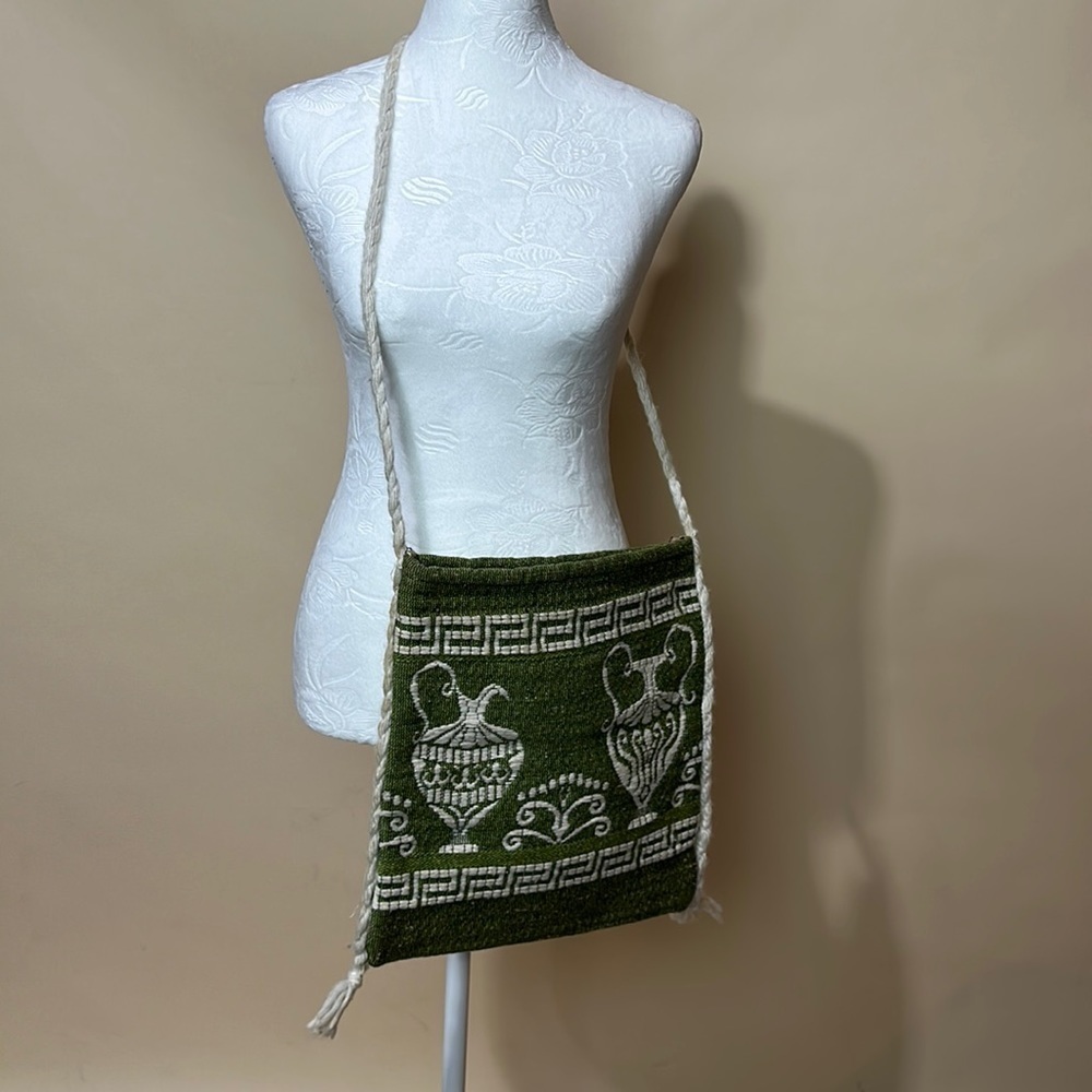 Vintage woven Greek style cross body bag